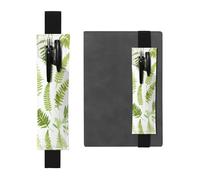 Porte-stylo en cuir noir - Marque-page YYHHAOFA - Silhouette de plante naturelle - Motif feuille de fougère - Bande élastique réglable de 21,1 à 4,6 cm - Pour cahiers, agendas, manuels et