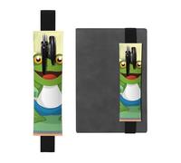 Porte-stylo en cuir noir MJHKXLJ mignon drôle grenouille faisant du yoga motif bande élastique réglable 21,1 à 4,6 cm pour cahiers, agendas, journal intime