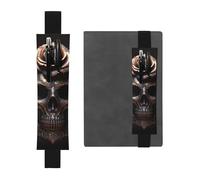 Porte-stylo en cuir noir MJHKXLJ noir motif tête de mort rose bande élastique réglable 21,1 à 4,6 cm pour ordinateur portable, agenda, journal intime