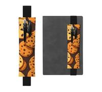 Porte-stylo en cuir noir pour marque-page YYHHAOFA Cookies Aliments Pépites de chocolat Biscuits Bande élastique réglable de 21,1 à 4,6 cm pour cahiers, agendas, manuels et planificateurs
