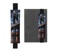 Porte-stylo en cuir noir pour marque-page YYHWHJDE New York Manhattan Bridge Night Prints Bande élastique réglable 21,1 à 4,6 cm pour cahiers, agendas, journal intime