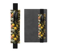 Porte-stylo en cuir noir WHJSHOP avec imprimé fleurs de citron et oiseaux Bande élastique réglable 21,1 à 4,6 cm Convient à la plupart des cahiers agendas