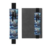 Porte-stylo en cuir noir WHJSHOP Pirate Ship in the Waves Prints Bande élastique réglable 21,1 à 4,6 cm Convient à la plupart des ordinateurs portables agendas
