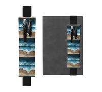 Porte-stylo en cuir noir WHJSHOP The Waves on The Beach Prints Bande élastique réglable 21,1-4,6 cm Convient à la plupart des ordinateurs portables agendas