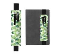 Porte-stylo en cuir noir WZYWHJ avec impression aquarelle de feuilles de palmier tropicales - Bande élastique en cuir PVC de qualité supérieure pour cahiers, journaux et planificateurs