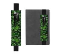 Porte-stylo en cuir noir WZYWHJ avec motif feuilles vertes et imprimé nature - Bande élastique en cuir PVC de qualité supérieure pour cahiers, journaux et planificateurs