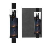 Porte-stylo en cuir noir WZYWHJ brillant imprimé ciel nocturne - Bande élastique en cuir PVC de qualité supérieure pour cahiers, journaux et planificateurs