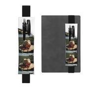 Porte-stylo en cuir noir WZYWHJ Fraises sauvages dans un chapeau de paille imprimé - Bande élastique en cuir PVC de qualité supérieure pour cahiers, journaux et planificateurs