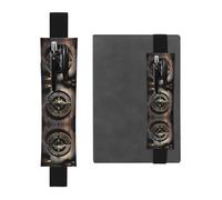 Porte-stylo en cuir noir WZYWHJ Magical Design Runes Norse Boussole Imprimés - Bande élastique en cuir PVC de qualité supérieure pour cahiers, journaux et planificateurs