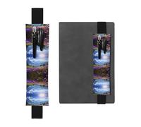 Porte-stylo en cuir noir WZYWHJ Nature Fleurs violettes Prairie Montagne Impression Scénique - Bande élastique en cuir PVC de qualité supérieure pour cahiers, journaux et planificateurs
