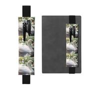 Porte-stylo en cuir noir YYHHAOFA beau motif cygne blanc bande élastique réglable de 21,1 à 4,6 cm pour cahiers, agendas, manuels et planificateurs