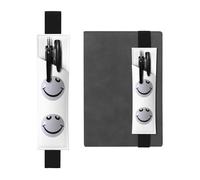 Porte-stylo en cuir noir YYHHAOFA gris motif smiley bande élastique réglable de 21,1 à 4,6 cm pour carnets, agendas, manuels, planificateurs