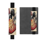Porte-stylo en cuir noir YYHWHJDE Anatomie humaine Cœur Image Bande élastique réglable 21,1 à 4,6 cm Convient à la plupart des cahiers agendas
