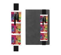 Porte-stylo en cuir noir YYHWHJDE Cherry sur carrés colorés avec bande élastique réglable de 21,1 à 4,6 cm, convient à la plupart des cahiers, agendas