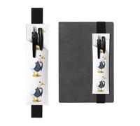 Porte-stylo en cuir noir YYHWHJDE Petit canard blanc dans un costume avec bande élastique réglable de 21,1 à 4,6 cm pour cahiers, agendas, manuels et planificateurs