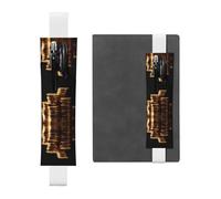 Porte-stylo en cuir pour marque-page GGNKDL Stacks of Gold Coins Pattern pour journaux, agendas, planificateurs - Sangle réglable