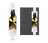 Porte-stylo en cuir synthétique avec étoile dorée pour carnet, pochette à stylo pour cadeau, marque-page amovible, porte-crayons élastique - Peut contenir 2 à 3 stylos, blanc