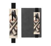 Porte-stylo en cuir synthétique avec motif de battes de baseball et balle dessinés à la main avec bande élastique amovible pour stylo, journal intime, crayons, fournitures de bureau, cadeau pour