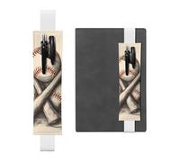 Porte-stylo en cuir synthétique avec motif de battes de baseball et balle dessinés à la main avec bande élastique amovible pour stylo, journal intime, crayons, fournitures de bureau, cadeau pour