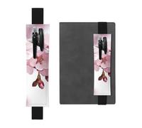 Porte-stylo en cuir synthétique avec motif fleur de cerisier pour ordinateur portable, pochette pour cadeau, marque-page amovible, élastique - Peut contenir 2 à 3 stylos, noir