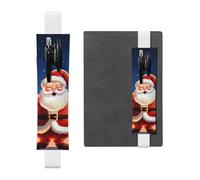 Porte-stylo Père Noël pour ordinateur portable, pochette à stylo en cuir synthétique pour cadeau, marque-page amovible, élastique - Peut contenir 2 à 3 stylos, blanc