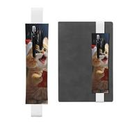 Porte-stylo pour carnet de notes avec bande élastique réglable - Motif chat mignon chantant des chants de Noël - Marque-page - En cuir synthétique - Pochette à crayons - Marqueur de page - Pour
