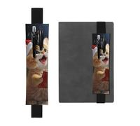Porte-stylo pour carnet de notes avec bande élastique réglable - Motif chat mignon chantant des chants de Noël - Marque-page - En cuir synthétique - Pochette à crayons - Marqueur de page - Pour