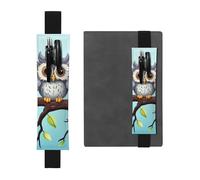 Porte-stylo pour carnet de notes avec bande élastique réglable - Motif hiboux sur une branche - En cuir synthétique - Pochette à crayons - Marqueur de page - Pour planificateurs, journaux, livres