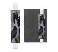 Porte-stylo pour carnet de notes avec bande élastique réglable - Noir - Motif corbeau et oiseaux - En cuir synthétique - Pochette à crayons - Marqueur de page - Pour planificateurs, journaux, livres