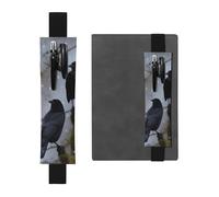 Porte-stylo pour carnet de notes avec bande élastique réglable - Noir - Motif corbeau et oiseaux - En cuir synthétique - Pochette à crayons - Marqueur de page - Pour planificateurs, journaux, livres