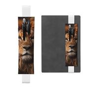 Porte-stylo réglable, marque-page avec bande élastique noire, pochette à crayons en cuir imprimé The Lion's Gaze pour journal et carnet, blanc, Taille unique, Porte-stylo réglable pour journaux