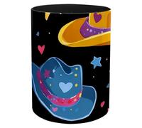 Porte-stylo rond de grande capacité avec chapeaux de cowboy avec cœurs et étoiles pour bureau, fournitures de bureau, 9,9 x 10,9 x 7,4 cm