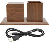 Porte-stylo Température d'horloge Calendrier Affichage 3 niveaux Luminosité Réglage Voice Control LED Alarme numérique Marron Bois Lumière rouge