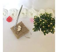 Porte-stylo vintage en toile de jute avec support pour signature de mariage, fiançailles, livre d'or fournitures de décoration