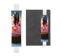 Porte-stylos cupcake pour ordinateur portable, pochette en cuir synthétique pour cadeau, marque-page amovible, élastique - Peut contenir 2 à 3 stylos, blanc