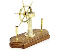 Porte-stylos de qualité supérieure avec décorations de bureau | Roue de bateau | Boussole de navigation | Home DecorativePirate's Gift | Nagina International (roue de bateau en laiton massif)