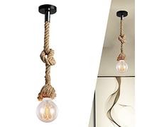 Porte Suspension Vintage E27 en Corde de Chanvre Rétro - Cable Electrique Plafond Lustre Industrielle 50cm - Support pour Lampe Café Salon