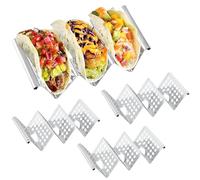 Porte-Tacos 4pcs, Taco en Acier Inoxydable empilable représente 3 Tacos Grill et Lave-Vaisselle Plate de Service en Toute sécurité pour la fête de Restauration |.Ensemble des détenteurs 4