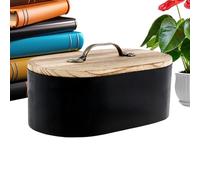 Porte-tampons pour salle de bain - Boîte de rangement décorative en bois avec couvercle pour tampons, boules de coton, cotons-tiges, épingles à cheveux, cosmétiques, médicaments, armoire, table