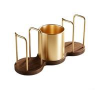 Porte-tasse à café pour comptoir - Support d'arbre à tasses à 3 compartiments avec base en bois, cadre en métal pour cuisine, station de café, 32 x 11 x 13 cm, finition argentée (doré)