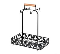 Porte-tasses à café en métal avec 4 crochets pour comptoir de cuisine, plateau de capsules de café avec panier inférieur de rangement pour tasses et sachets de thé, noir (rectangulaire)