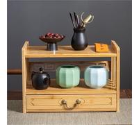 Porte-Tasses à thé en Bois Massif Antique avec tiroir - Rangement Robuste de 69 cm pour la Maison et Le Bureau, élégant présentoir pour Tasses et Mugs (Finition Naturelle)