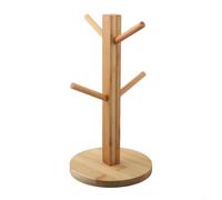 Porte-tasses en bois en forme d'arbre pour cuisine, bureau, économie d'espace, 6 crochets en bois naturel, support mural polyvalent (cercle)