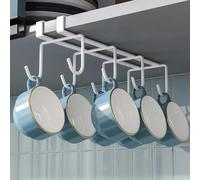 Porte-tasses mural sous armoire avec 8 crochets pour tasses à café et thé en fil de fer résistant à la rouille (blanc)