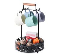 Porte-Tasses pour Comptoir, Arbre à Tasses 2-en-1 pour Grandes Tasses & Support à Tasses à Café avec Panier de Rangement - Présentoir à Tasses & Organisateur pour Accessoires de Coin Café