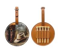 Porte-tee de golf imprimé de la ferme en cuir synthétique marron pour 5 tees de cowgirl