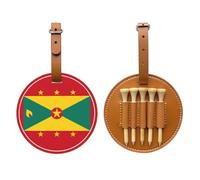 Porte-Tees De Golf Aux Couleurs Du Drapeau De La République De Grenade Pochette De Rangement En Cuir Pu Avec 5 Tees En Bois Pochette De Transport Portable Cadeau Pour Golfeurs (Mari Petit Ami Papa)