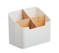 Porte-télécommande - 5.71x3.54in Organisateur de stockage de bureau pour télécommandes, téléphones mobiles avec 4 compartiments, caddie pour le salon, bureau, bois ABS, multi-usage, organisateur de