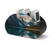 Porte-télécommandes en cuir PU étanche avec 5 compartiments, motif panoramique des montagnes du lac Louise, boîte de rangement de bureau pour télécommandes TV/manettes multimédias/autres appareils.