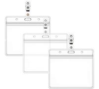 Porte-tiquettes horizontaux et pinces badges en mtal avec sangle en vinyle, porte-carte d'identit en PVC tanche (horizontal 2.36x3.74, paqu